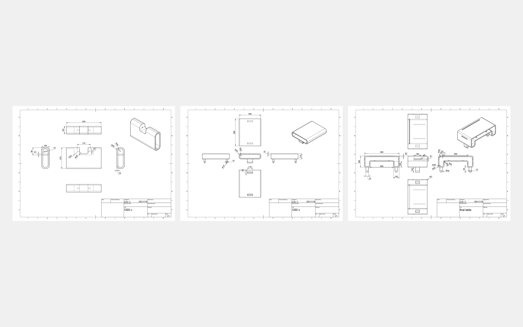 Engineering drawing of The Accompanying Growth Furniture, illustrating detailed structural components and dimensions.